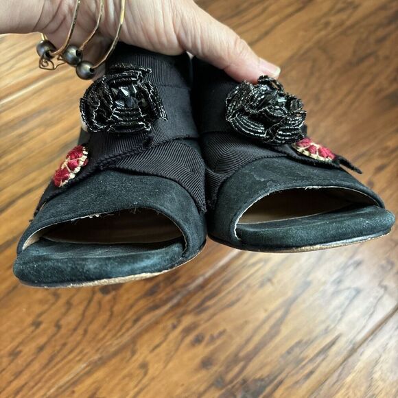 Nanette Nanette Lepore Women Marsha Mule Embellished Heels 8.5 Black Peep Toe - Picture 9 of 11